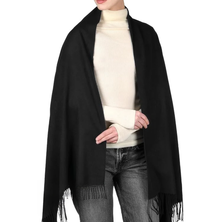 Solid Wool Scarf with Fringes for Women