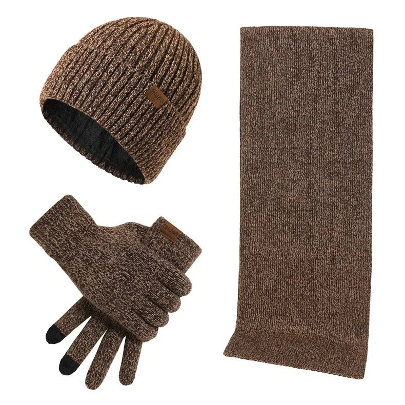 Knitted Beanie, Scarf, and Gloves Set for Men