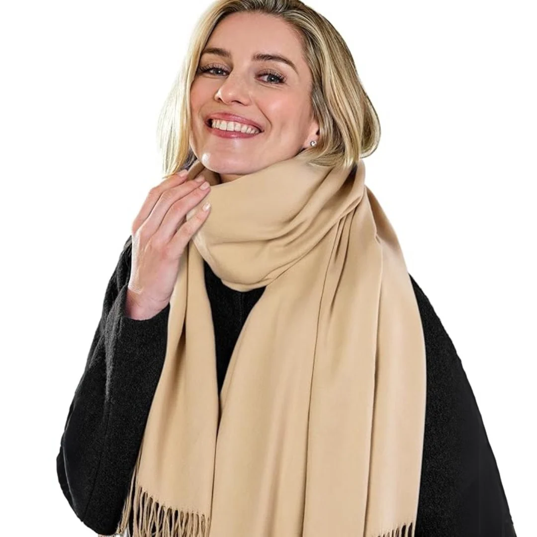 Solid Wool Scarf with Fringes for Women