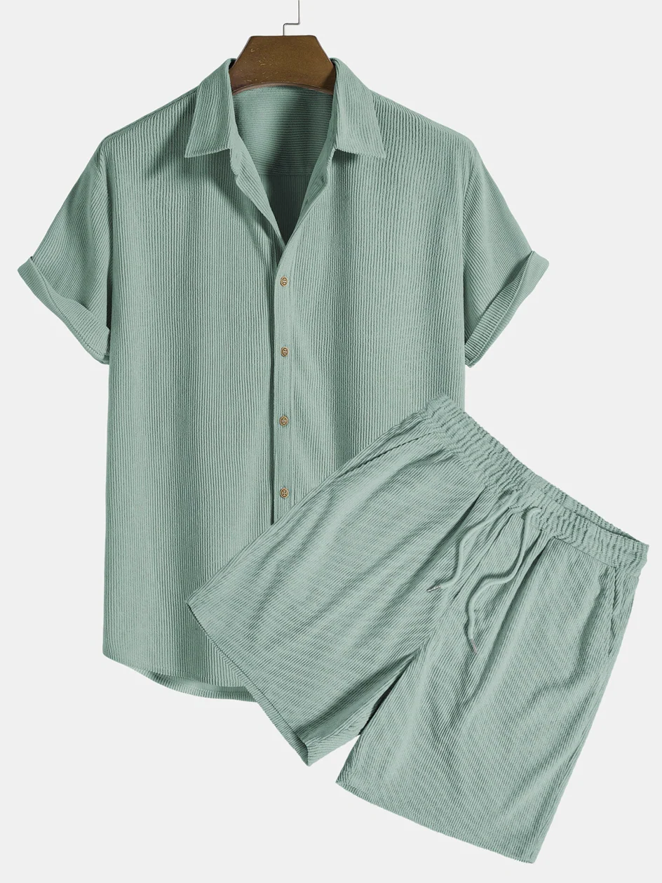 Summer Set with Ribbed Shirt and Shorts for Men