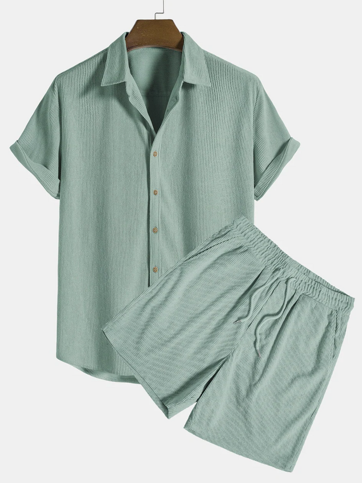 Summer Set with Ribbed Shirt and Shorts for Men