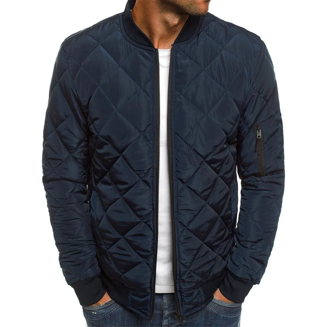Quilted Mid Jacket with Stand-Up Collar for Men