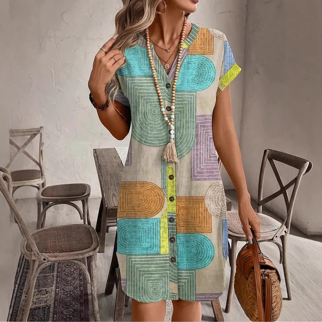 Bohemian Shirt Dress for Women with Geometric Print - Galilea