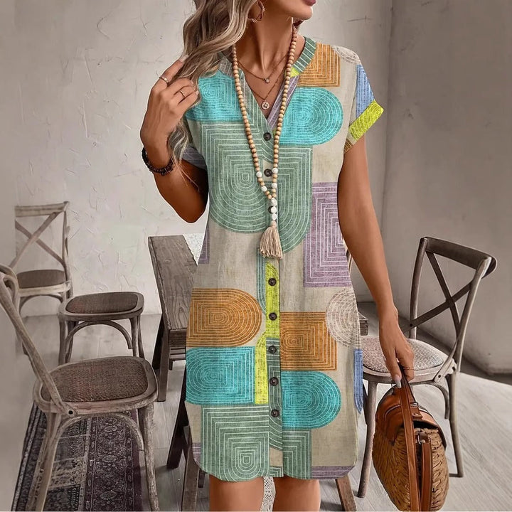 Bohemian Shirt Dress for Women with Geometric Print - Galilea