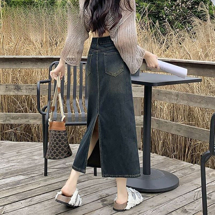 Long women's straight-cut skirt with belt - Bianca