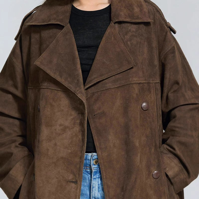 Brown Long Suede Coat - Enna