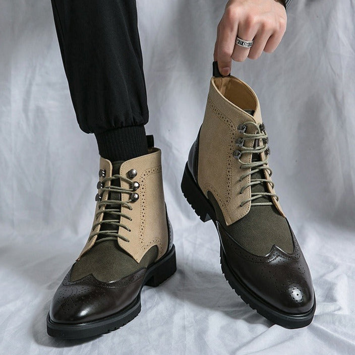 High-top synthetic leather men's boots with urban brogue detail - Lennart