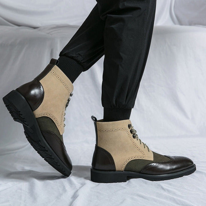 High-top synthetic leather men's boots with urban brogue detail - Lennart