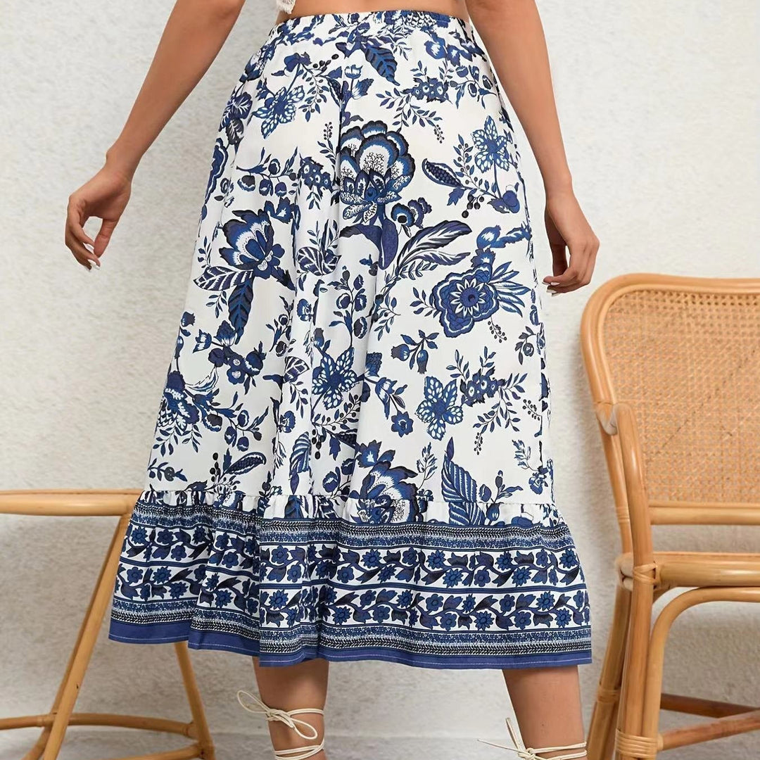 Midi skirt for women in floral printed cotton with flared cut - Brigitte