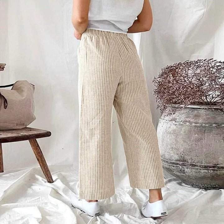 Striped Linen Trousers with Pockets for Women