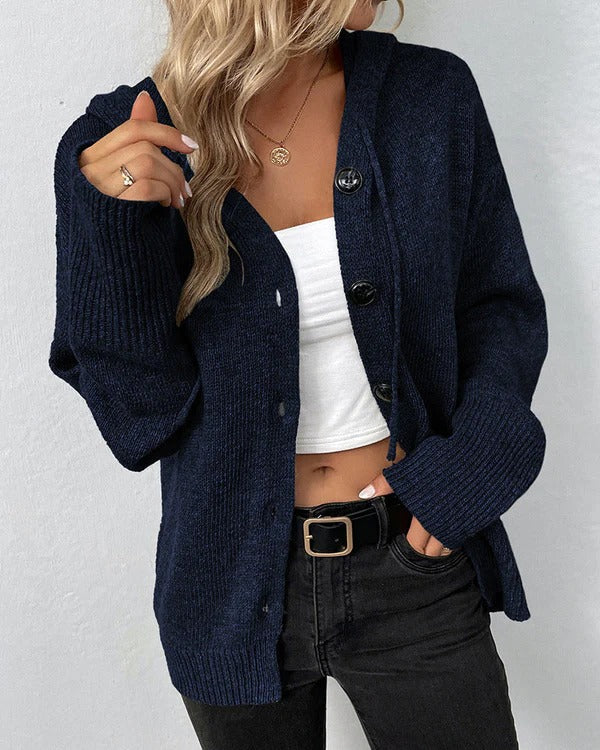 Women's Button-Front Knit Cardigan with Ribbed Cuffs