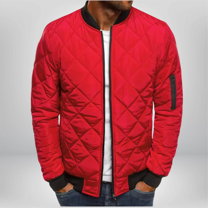 Quilted Mid Jacket with Check Pattern for Men