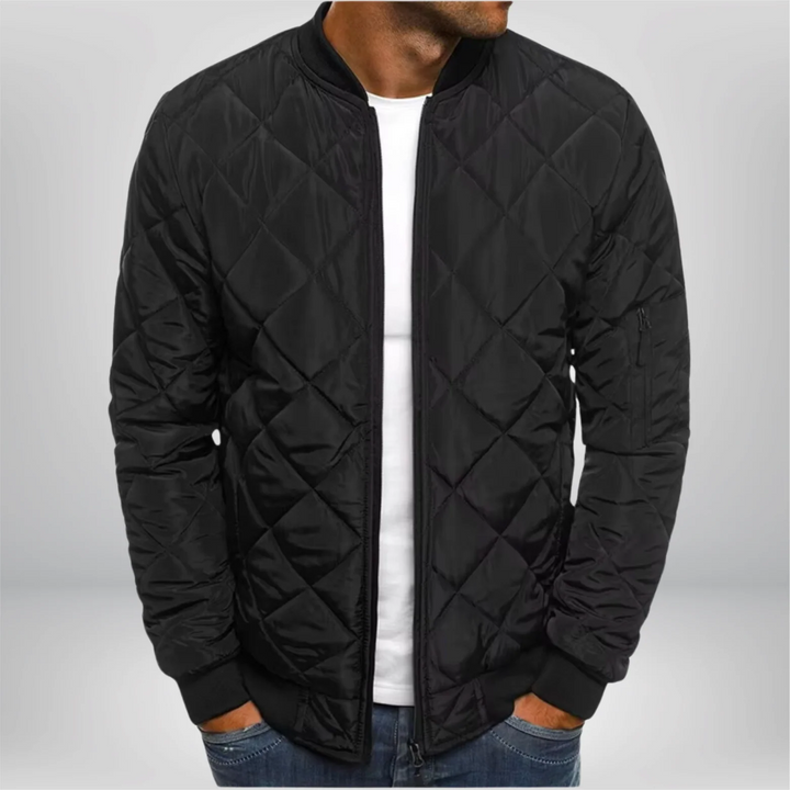 Quilted Mid Jacket with Check Pattern for Men