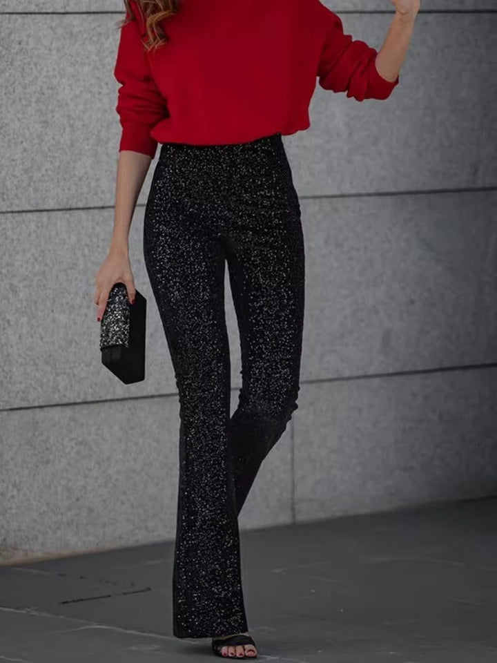 Glitter Pants with Sequins and Flared Legs for Women