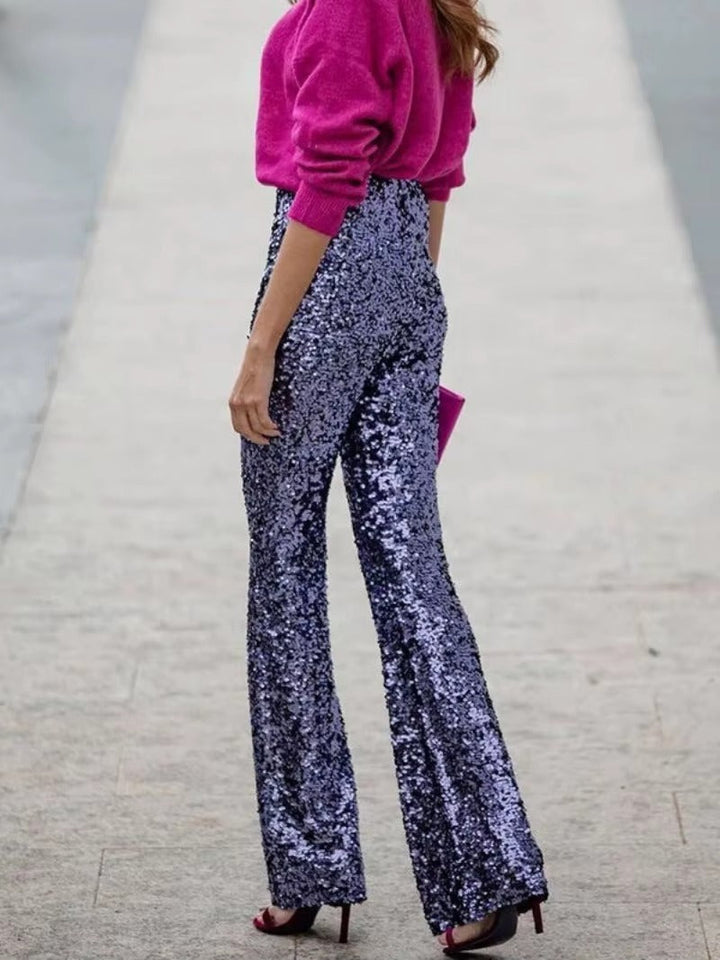 Glitter Pants with Sequins and Flared Legs for Women