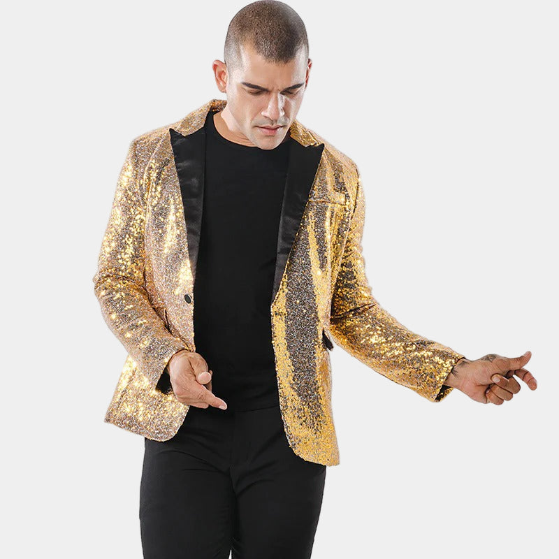 Glitter Blazer with Black Shawl Collar for Men