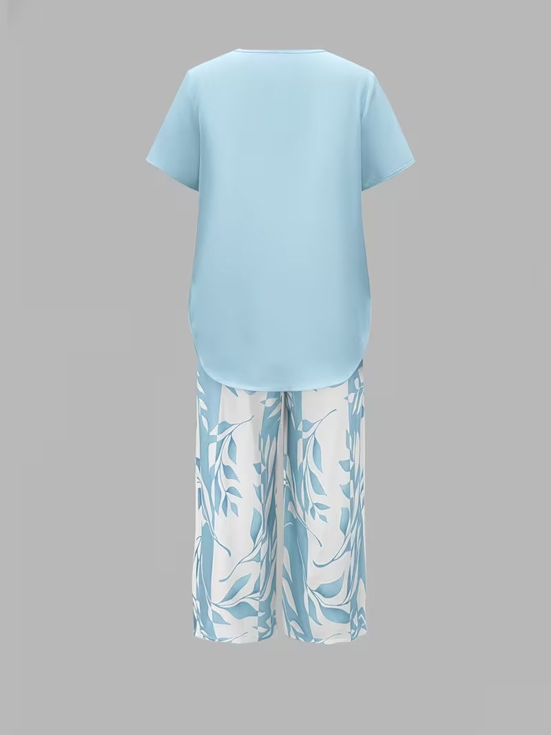 Arvessa Relaxed Leaf Print Two-Piece Ensemble, view 8 - Elena Harper