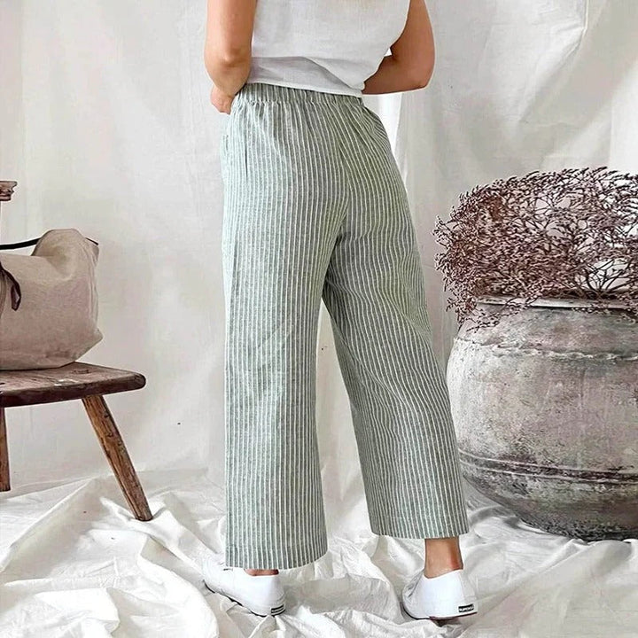 Striped Linen Trousers with Pockets for Women