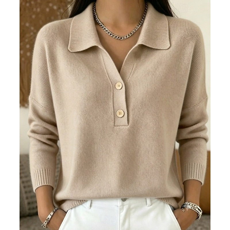 Women's Buttoned Sweater with Refined Collar - Chic and Comfortable