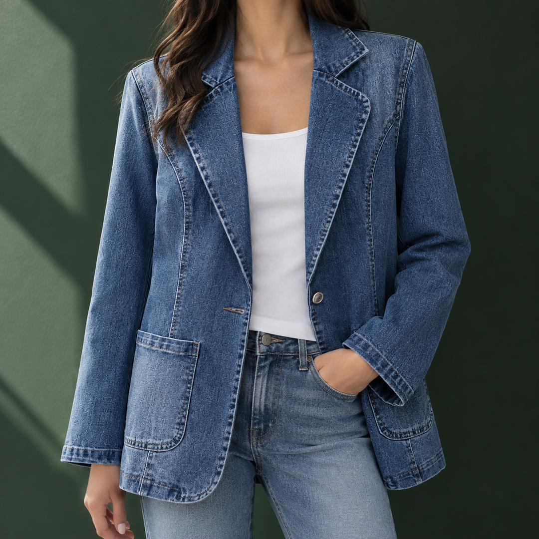 Women's Tailored Denim Jacket with Notched Lapels Cawdor - Elena Harper