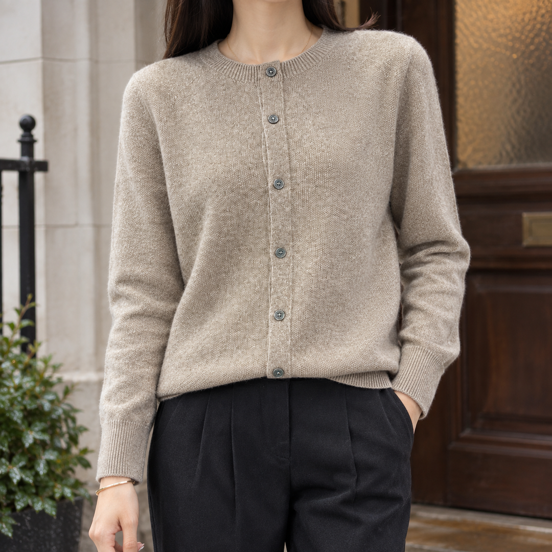Women's Wool-Rich Crew Neck Button-Through Cardigan Paulette - Elena Harper
