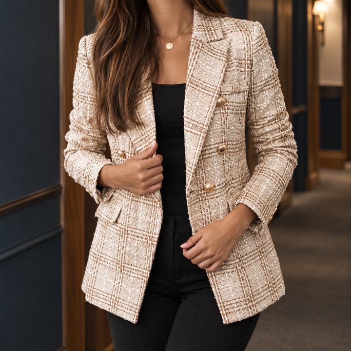 Women's Double-Breasted Check Tailored Blazer Westerham - Elena Harper