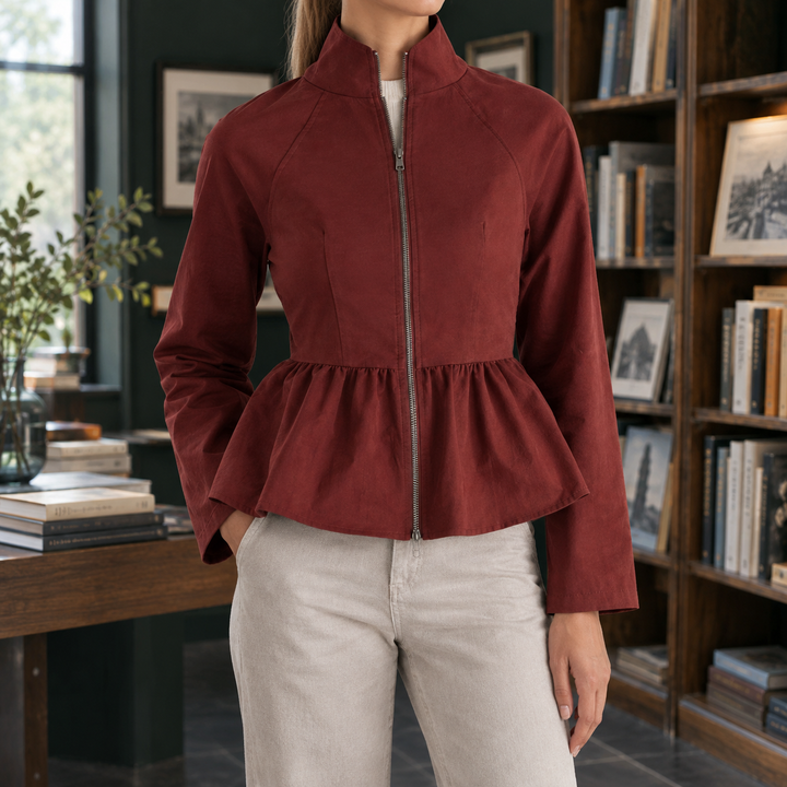 Women's Zip-Up Peplum Jacket with Stand Collar Knutsford - Elena Harper