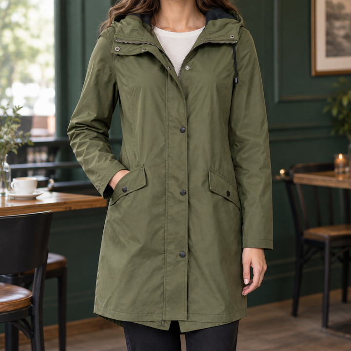 Women's Hooded Mid-Length Jacket with Zip & Snap Front Whitstable - Elena Harper
