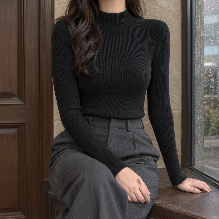 Women's Fitted Rib Knit Mock Neck Jumper Catriona - Elena Harper