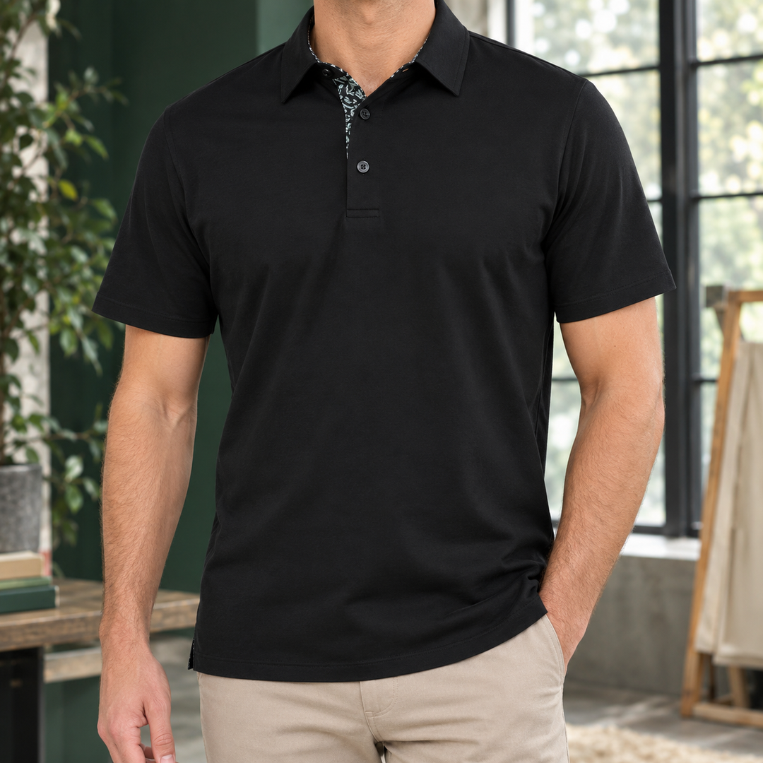 Laurent Monaco Patterned Collar Polo Shirt for Men - Elena Harper