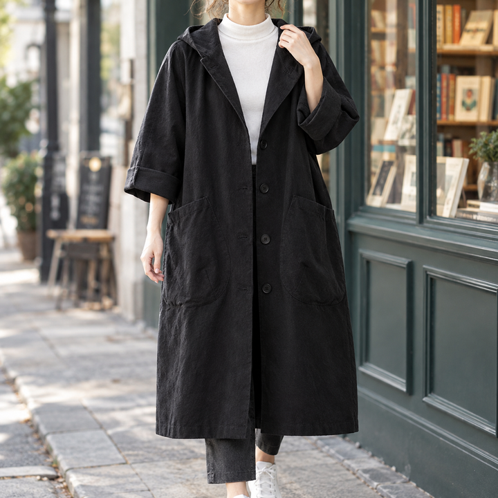 Women's Hooded Longline Button-Front Coat Stockbridge - Elena Harper