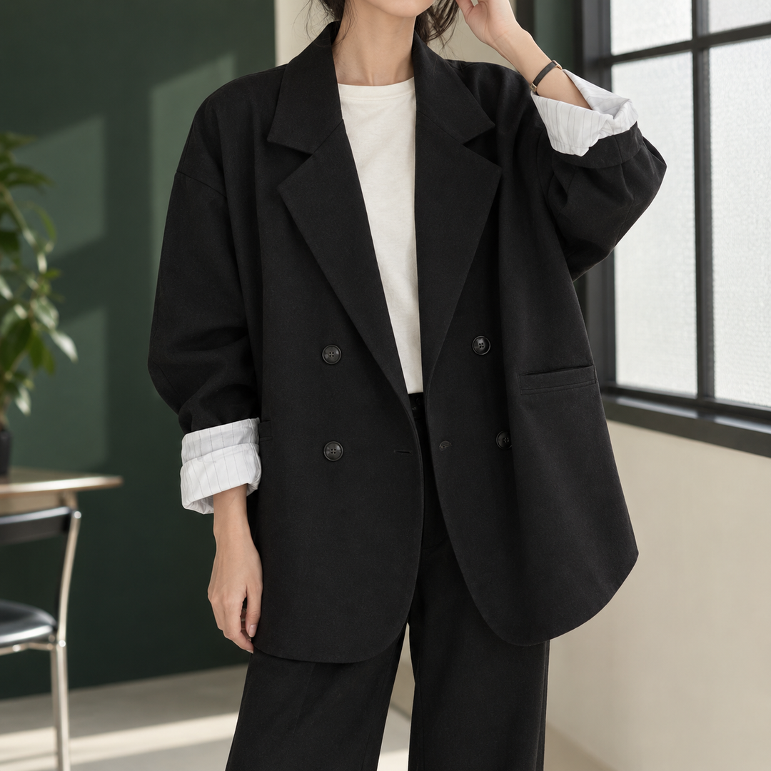 Women's Oversized Double-Breasted Blazer with Notched Lapels – Cromarty