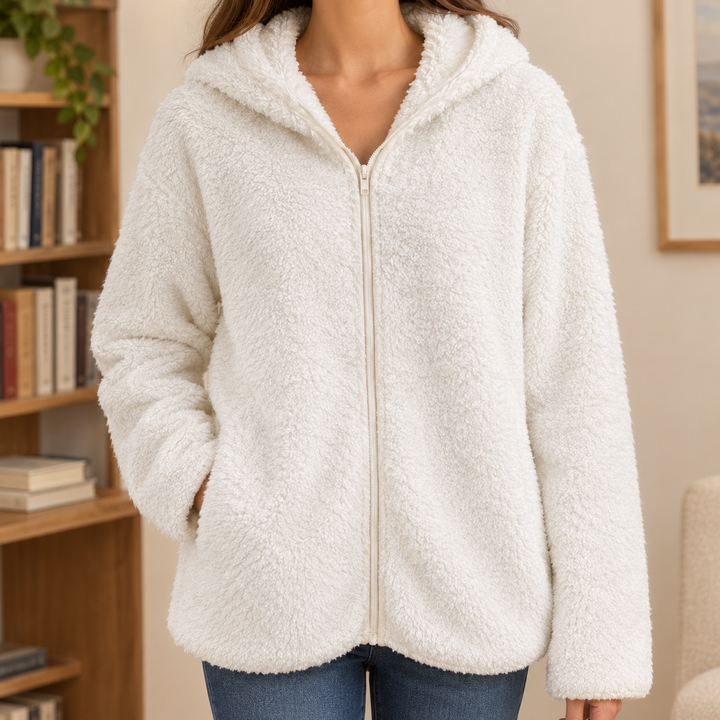 Women's Hooded Plush Teddy Zip-Up Jacket Abingdon - Elena Harper