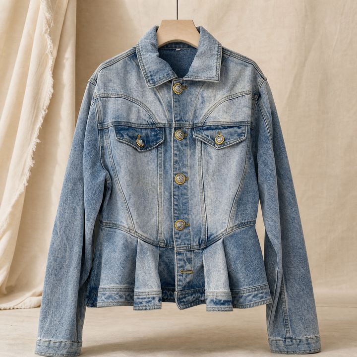 Women's Fitted Peplum Denim Jacket with Button Front Bampton - Elena Harper