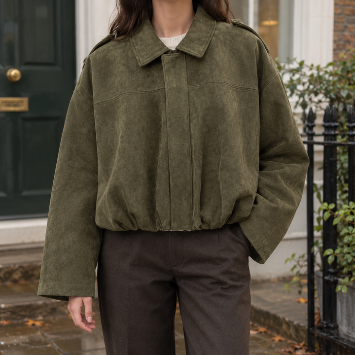 Women's Relaxed Suede-Effect Bomber Jacket with Concealed Zip – Skipton