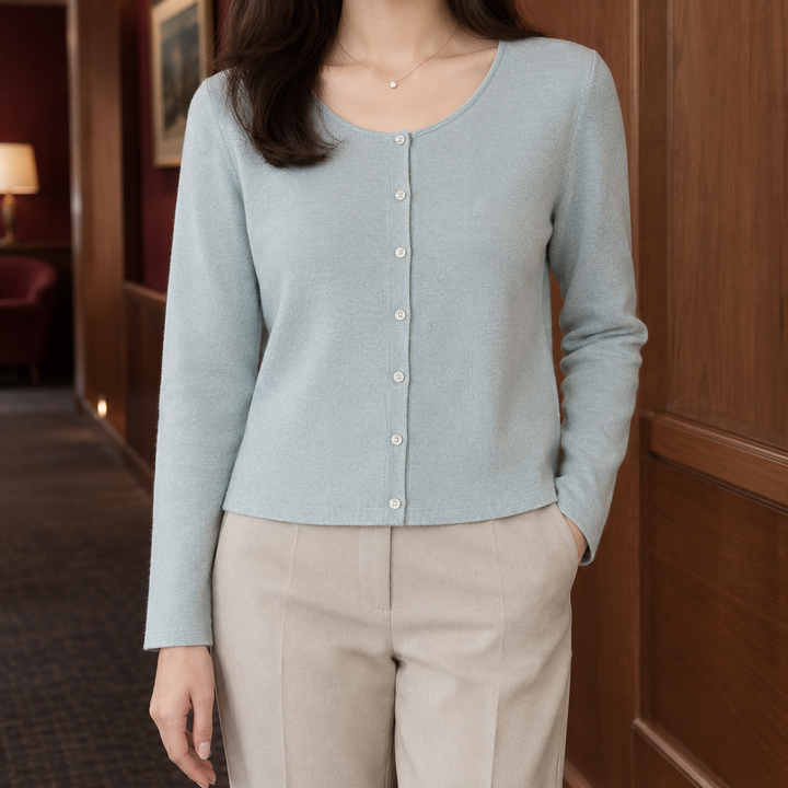 Women's Fine Knit Scoop Neck Button-Through Cardigan Morvoren - Elena Harper