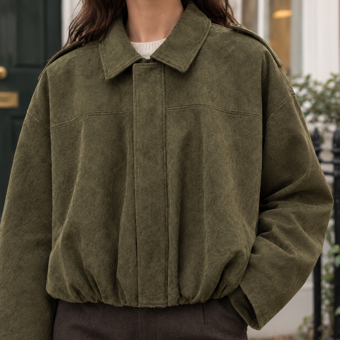 Women's Relaxed Suede-Effect Bomber Jacket with Concealed Zip – Skipton
