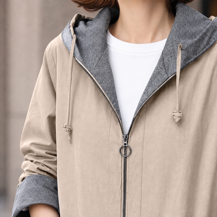 Women's Hooded Zip-Up Mid-Length Coat with Patch Pockets Bosham, view 2 - Elena Harper