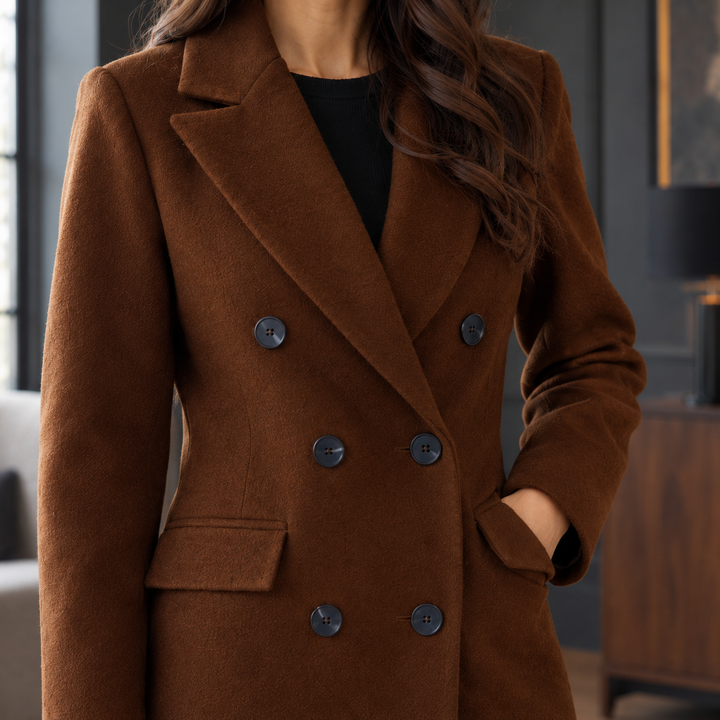 Women's Double-Breasted Soft-Touch Longline Overcoat Dunbar, view 2 - Elena Harper