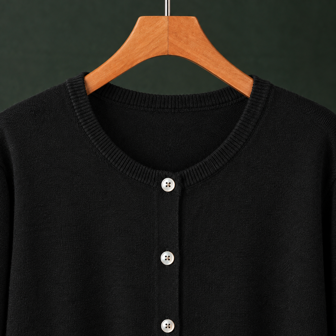 Women's Fine Knit Crew Neck Button-Through Cardigan Avis, view 2 - Elena Harper