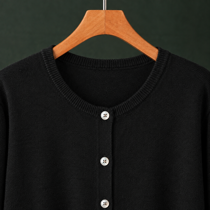 Women's Fine Knit Crew Neck Button-Through Cardigan Avis, view 2 - Elena Harper