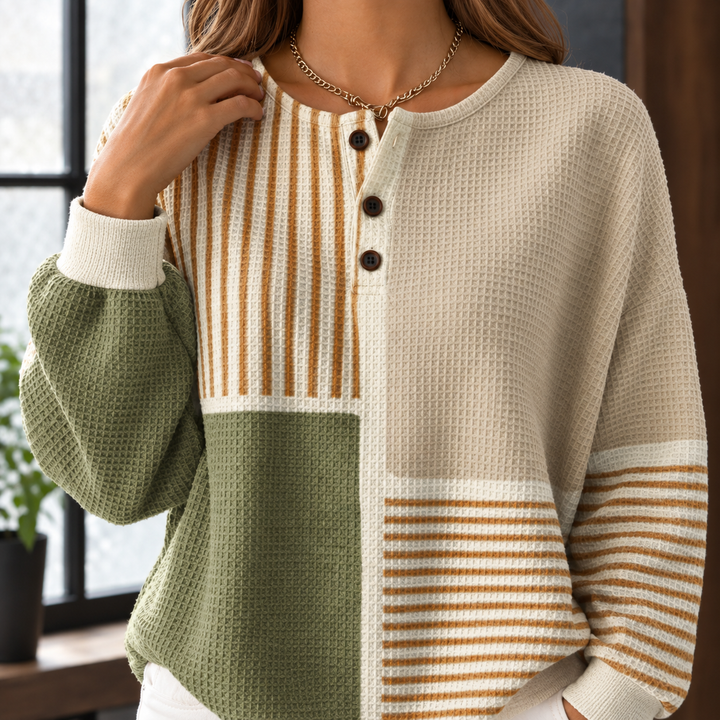 Women's Oversized Patchwork Waffle Knit Henley Jumper – Ianthe