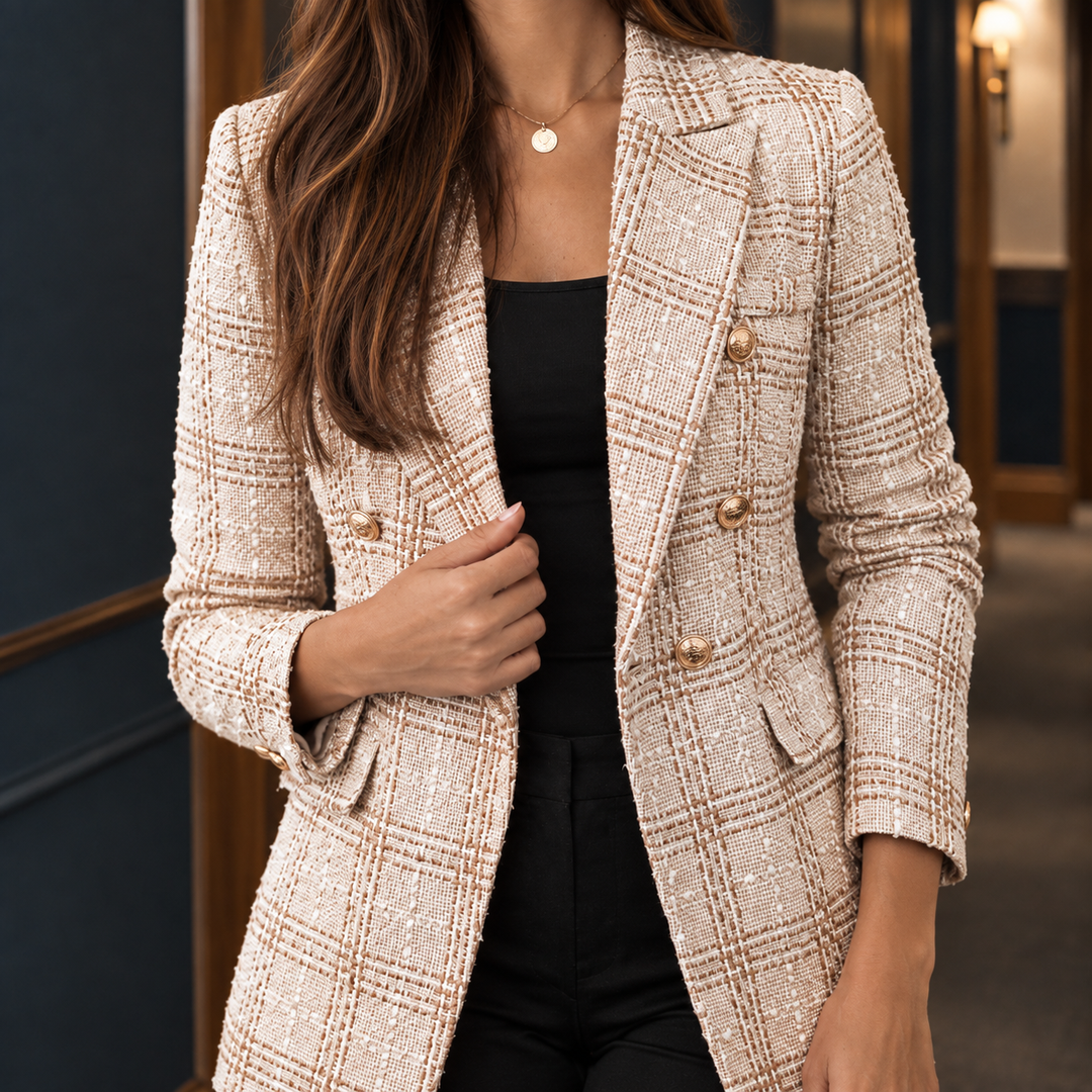 Women's Double-Breasted Check Tailored Blazer Westerham, view 2 - Elena Harper