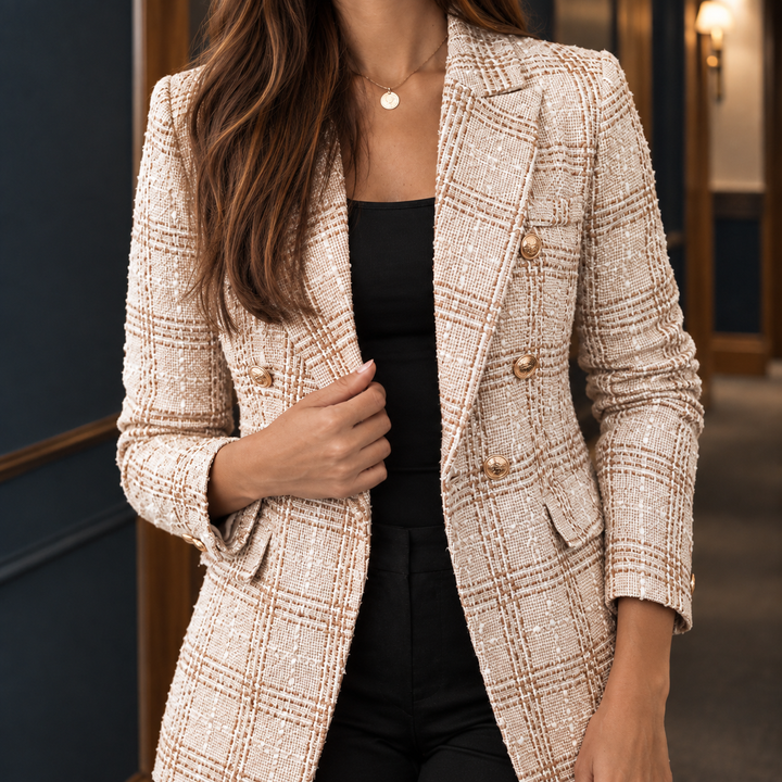 Women's Double-Breasted Check Tailored Blazer Westerham, view 2 - Elena Harper