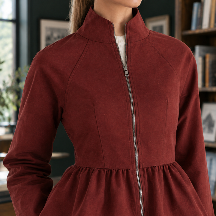 Women's Zip-Up Peplum Jacket with Stand Collar Knutsford, view 2 - Elena Harper