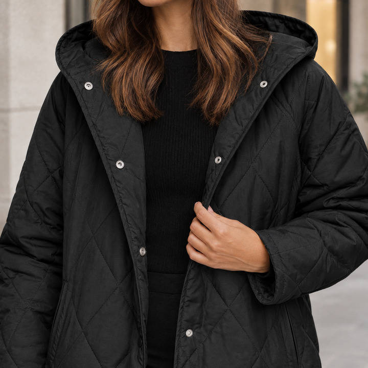 Women's Hooded Diamond-Quilted Jacket with Snap Front Highgate, view 2 - Elena Harper