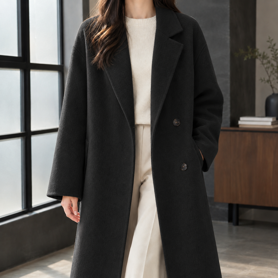 Women's Double-Breasted Wool-Blend Longline Coat Grasmere, view 3 - Elena Harper