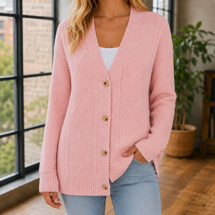Evelina-Rae Cable Knit Sweater, view 3 - Elena Harper