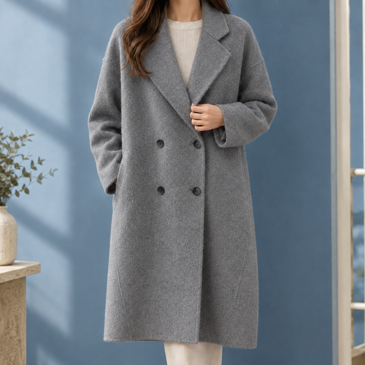 Women's Double-Breasted Wool Cocoon Coat Alresford, view 3 - Elena Harper