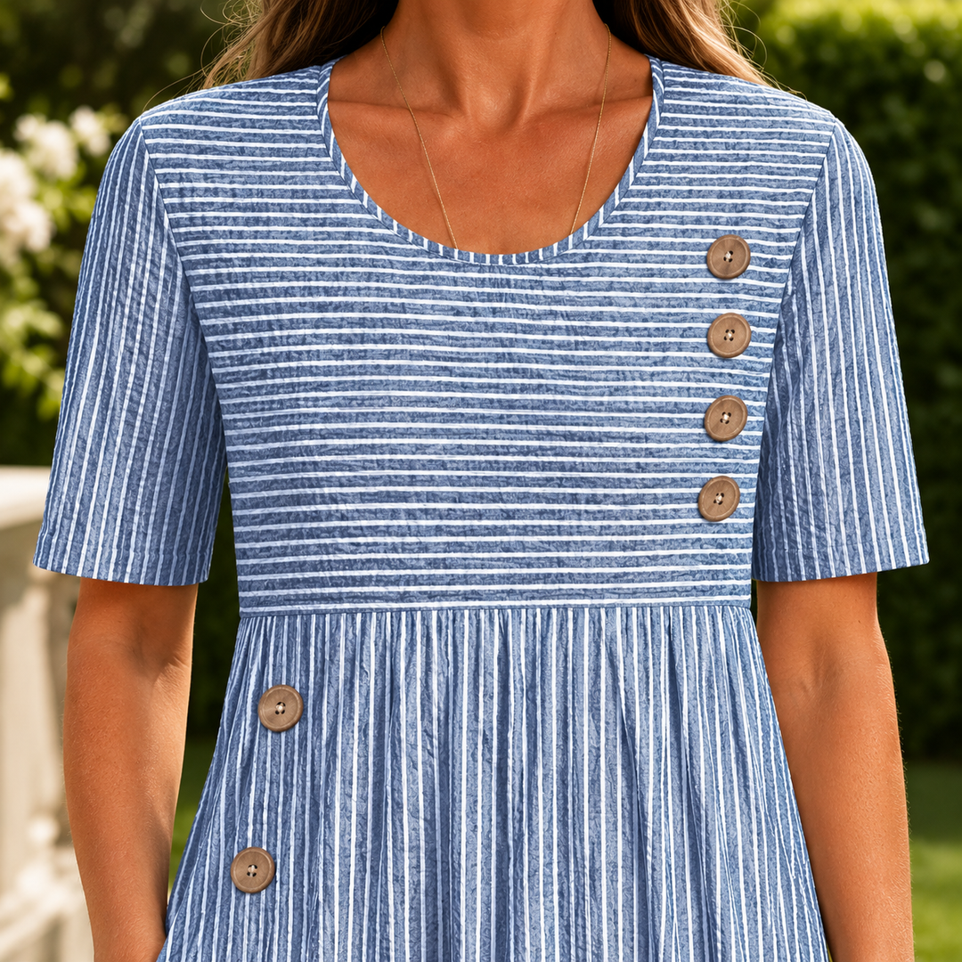 Fenna-Elise Striped Midi Dress, view 3 - Elena Harper